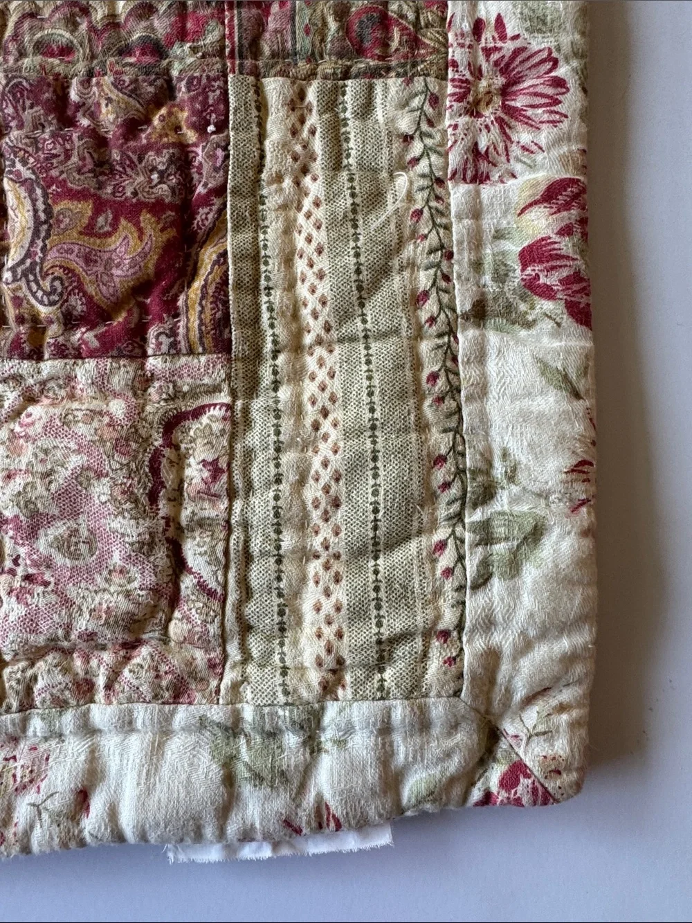 Vintage 16” Quilted Pillow Shams in Cream and Burgundy